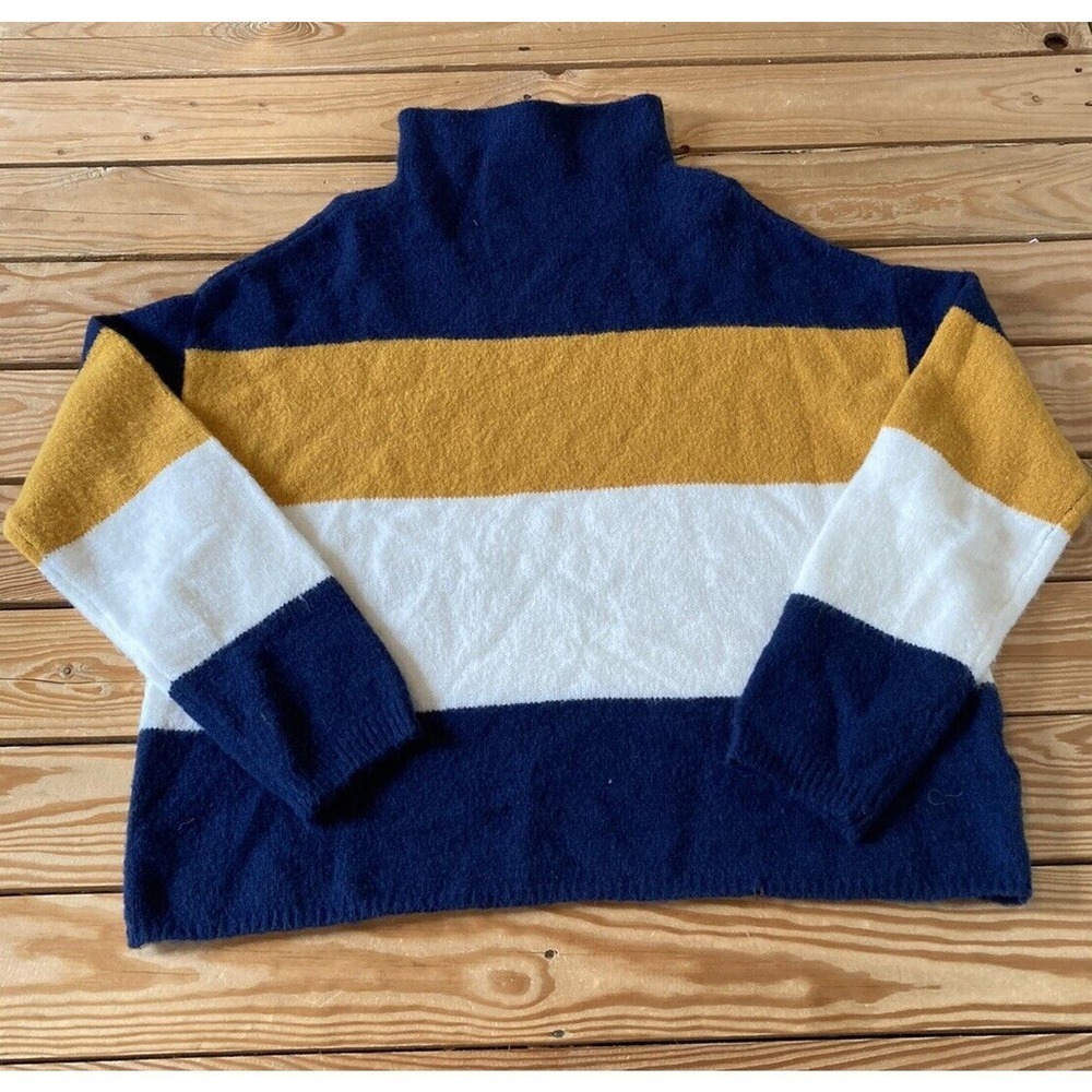Cliche Colorblock Stripe Mock Neck Sweater Size XL Women’s Blue Yellow White